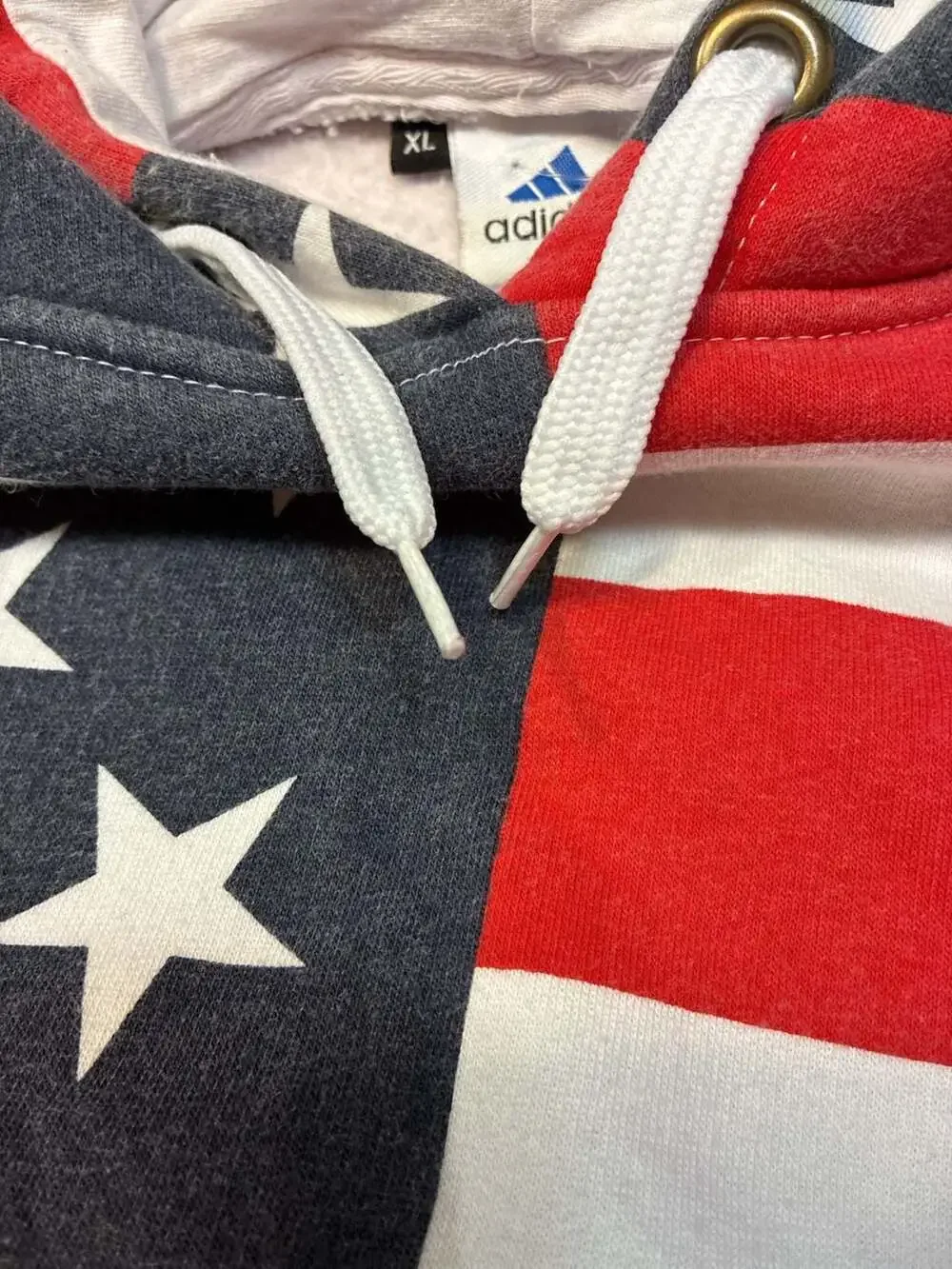 Adidas Vintage American Flag All-Over Print Hoodie Sweatshirt Size XL